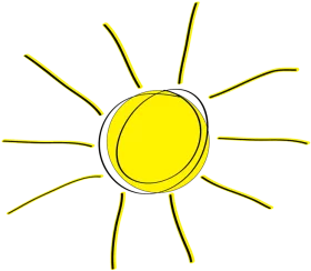 Bright Yellow Sun with Radiating Rays Hand-Drawn Style Simple Clipart Illustration