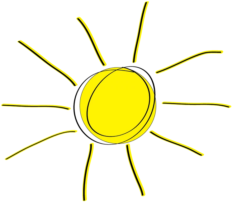 Bright Yellow Sun with Radiating Rays Hand-Drawn Style Simple Clipart Illustration