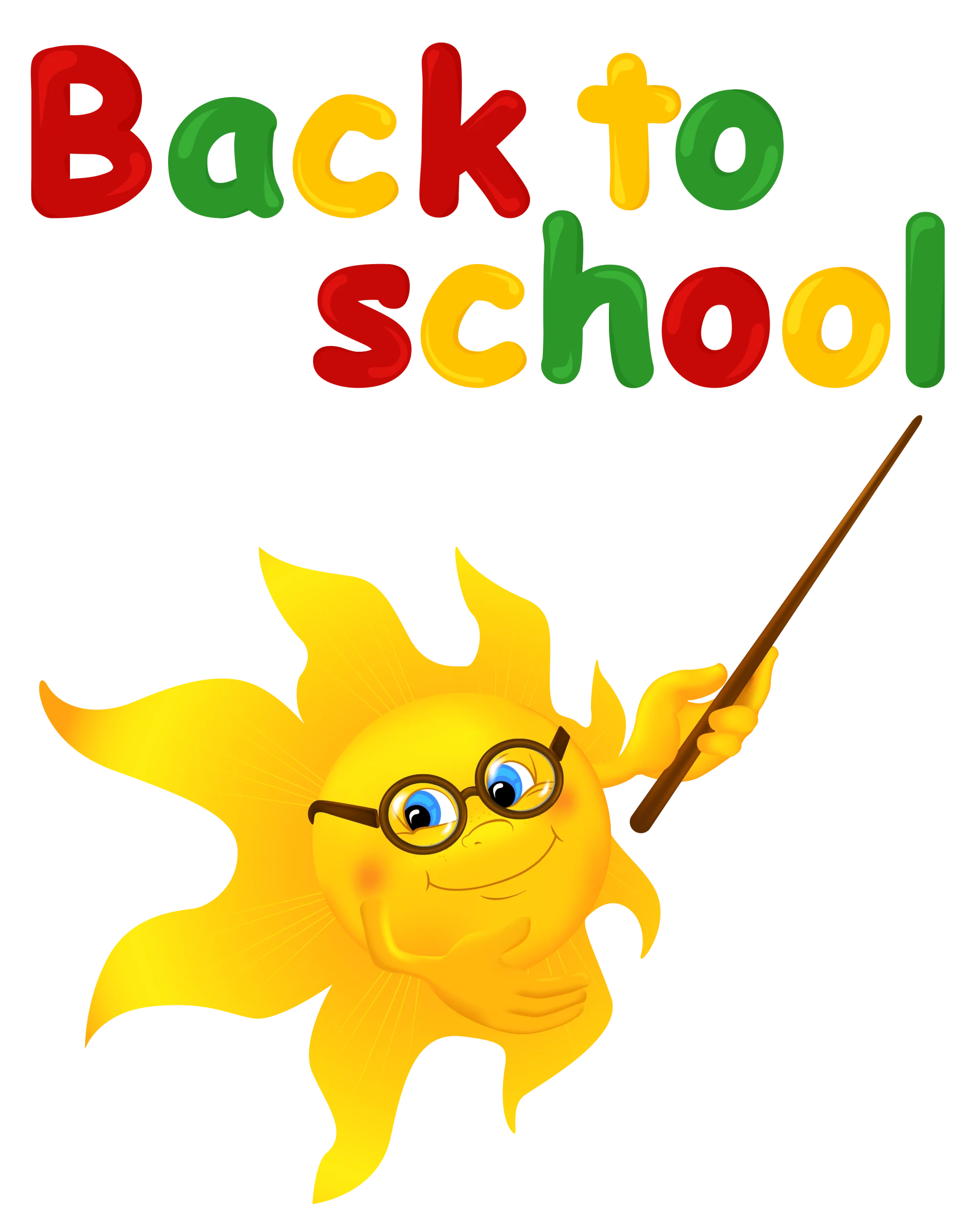 Cheerful Back to School Sun Teacher Character with Pointer Stick Colorful Clipart