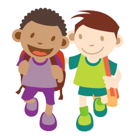 Cheerful Elementary School Children Walking Together Colorful Educational Clipart