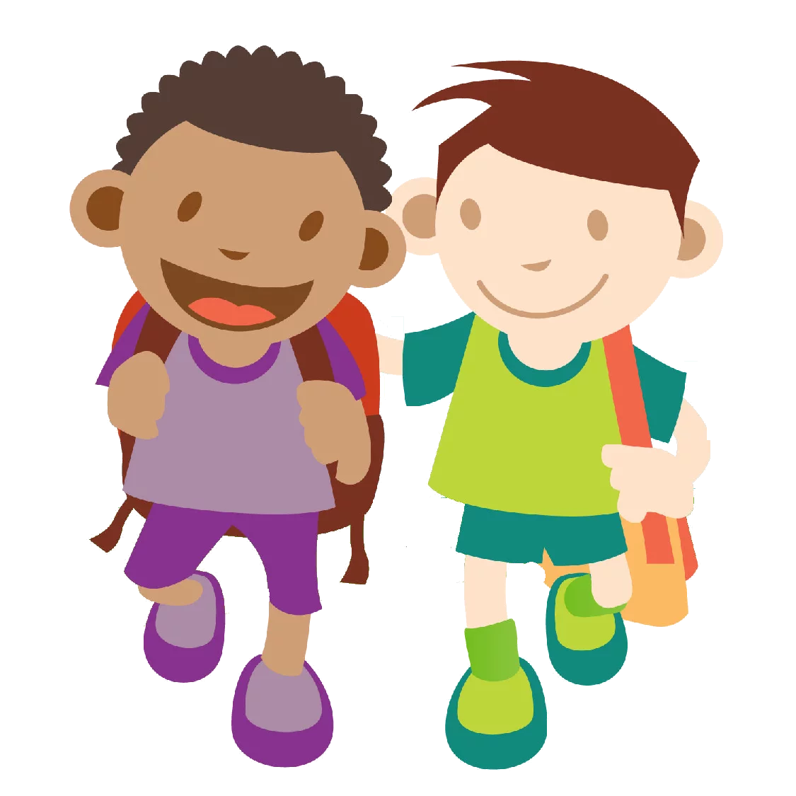 Cheerful Elementary School Children Walking Together Colorful Educational Clipart