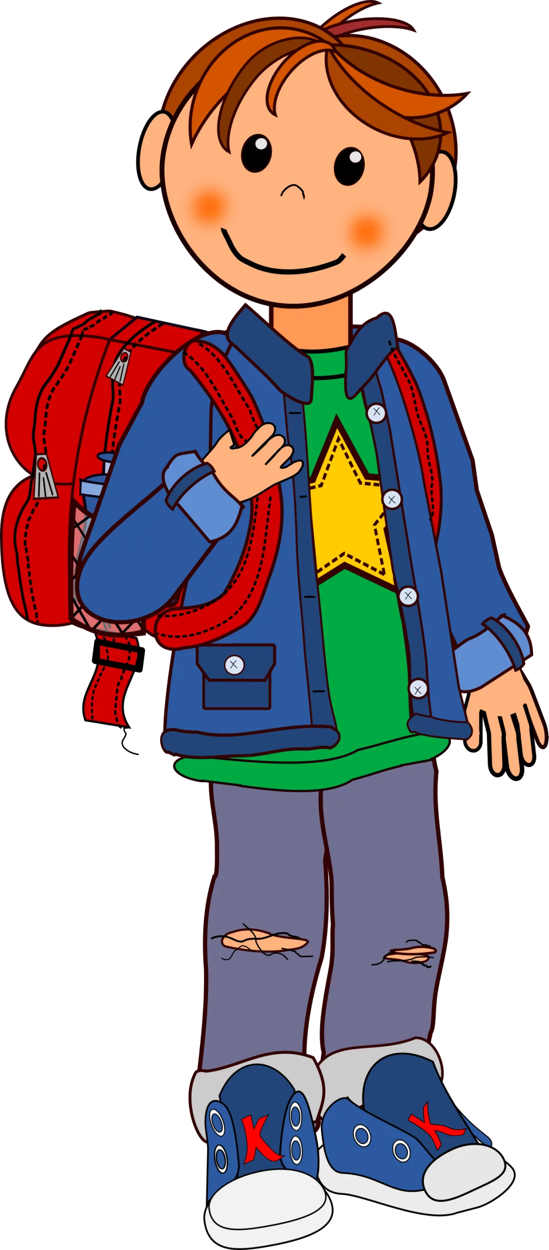 Cheerful Elementary School Student with Red Backpack Educational Clipart