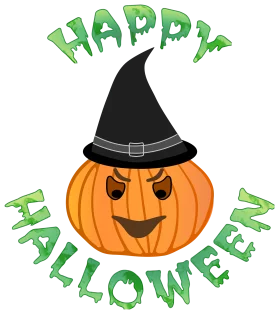 Cheerful Halloween Pumpkin with Witch Hat Seasonal Holiday Celebration Clipart