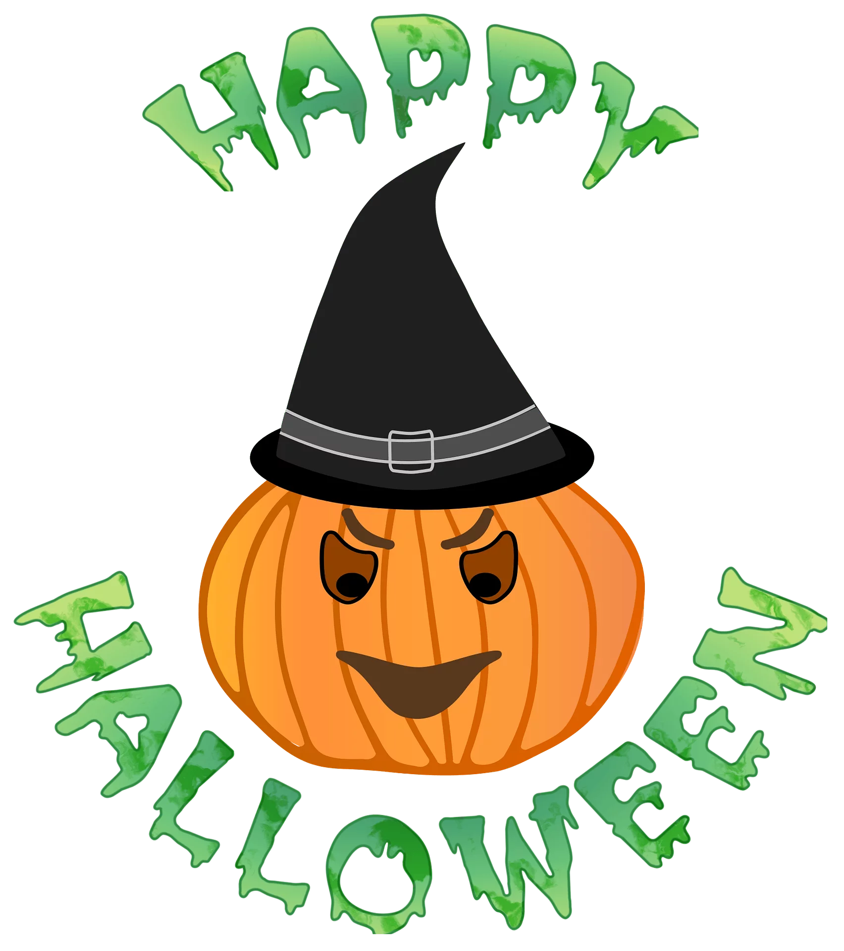 Cheerful Halloween Pumpkin with Witch Hat Seasonal Holiday Celebration Clipart