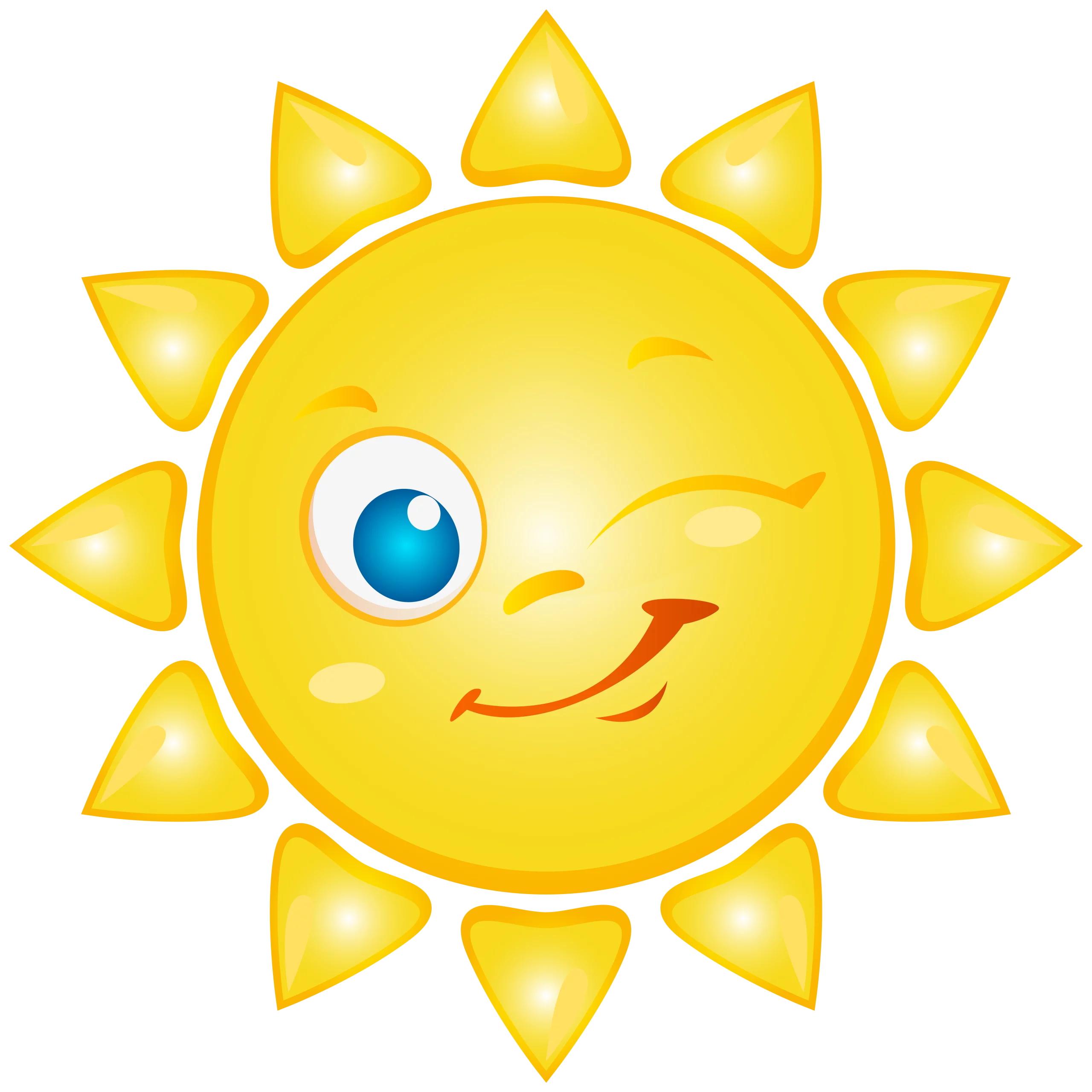 Cheerful Yellow Sun with Winking Eye and Friendly Smile Cartoon Clipart