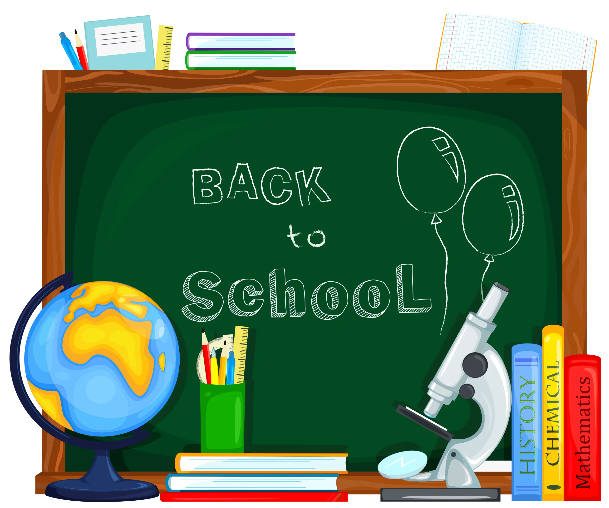 Colorful Back to School Educational Supplies and Globe Clipart for Classroom Decoration