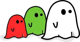 Colorful Cartoon Ghost Trio Clipart - Red, Green, and White Friendly Spirits