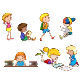 Colorful Educational Children Clipart Collection of Students Learning and Reading