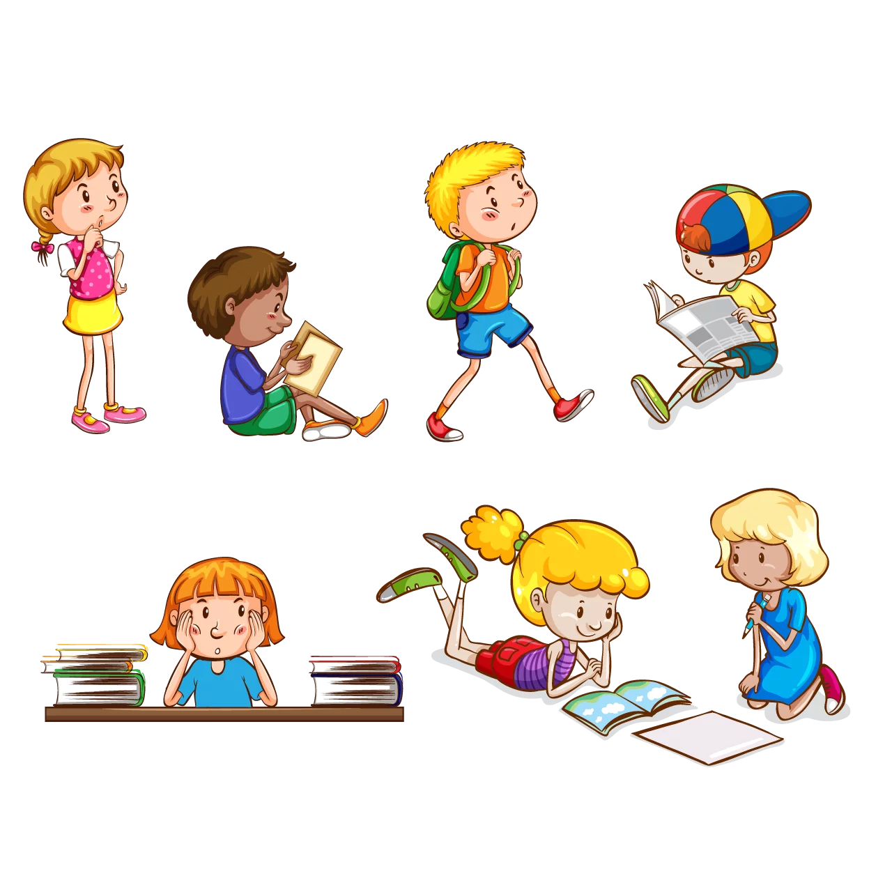 Colorful Educational Children Clipart Collection of Students Learning and Reading