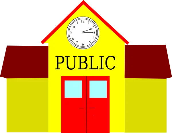 Colorful Public School Building with Clock Tower Educational Institution Clipart