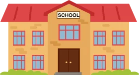 Colorful School Building with Red Roof and Multiple Windows Educational Clipart