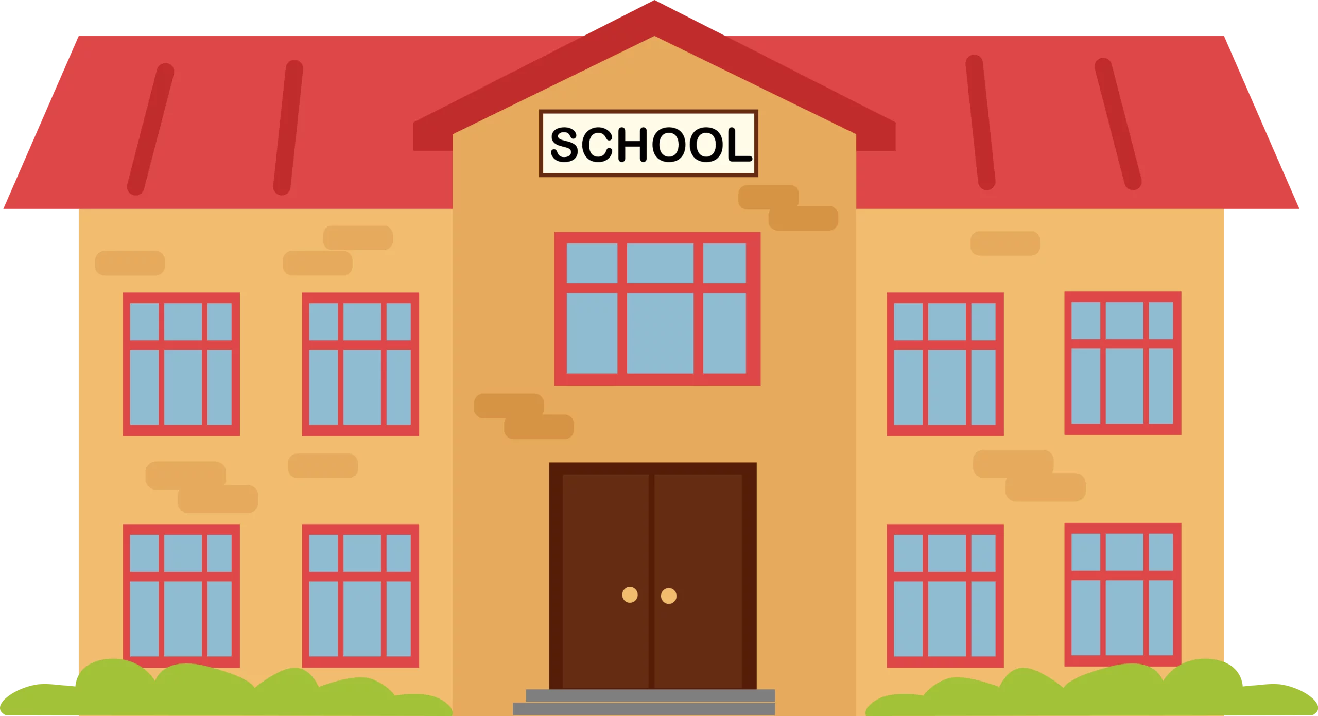 Colorful School Building with Red Roof and Multiple Windows Educational Clipart