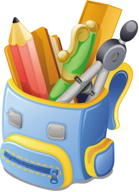 Colorful School Supplies in Blue Backpack Educational Cartoon Clipart