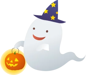 Cute Halloween Ghost Wizard with Pumpkin Lantern - Spooky Festive Clipart