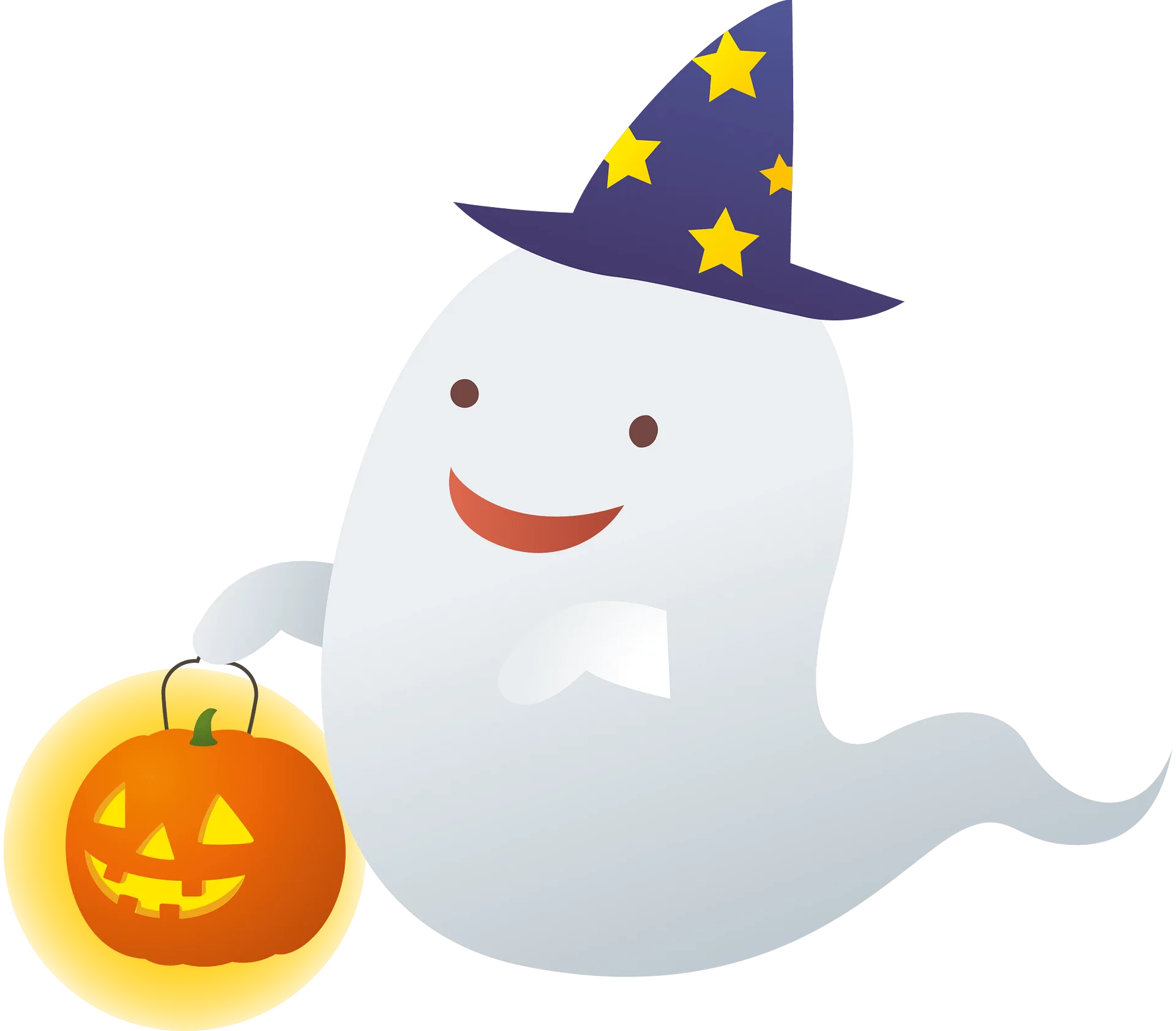 Cute Halloween Ghost Wizard with Pumpkin Lantern - Spooky Festive Clipart