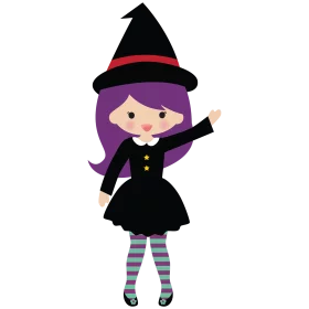 Cute Little Halloween Witch with Purple Hair and Striped Stockings Clipart