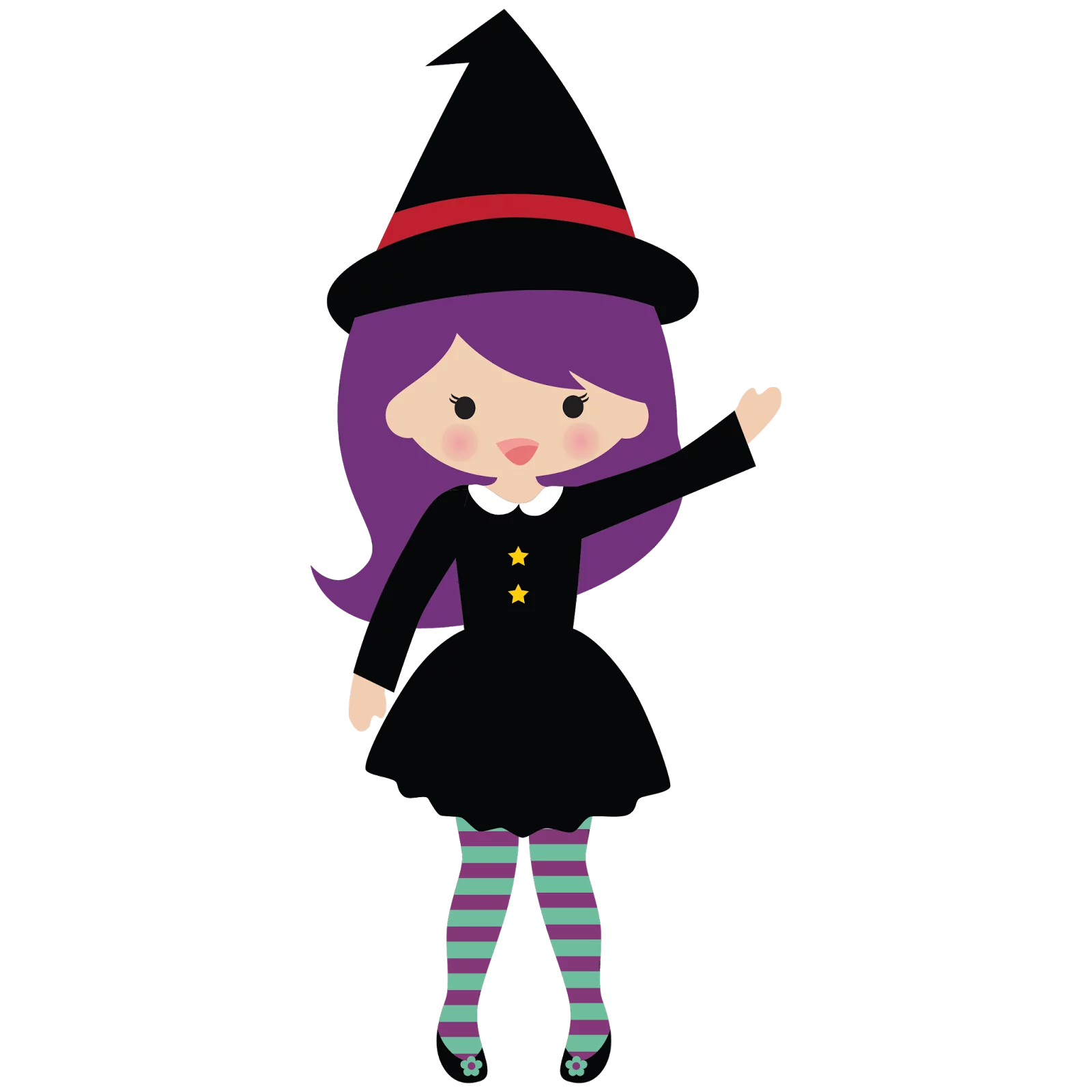 Cute Little Halloween Witch with Purple Hair and Striped Stockings Clipart