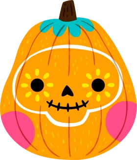 Cute Smiling Jack-o'-Lantern Pumpkin with Colorful Details Autumn Clipart