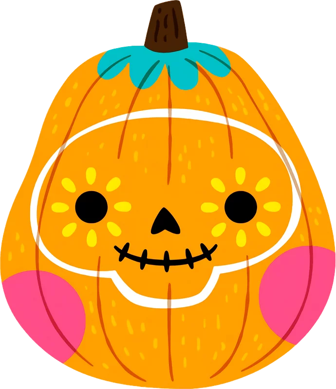 Cute Smiling Jack-o'-Lantern Pumpkin with Colorful Details Autumn Clipart