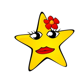 Cute Yellow Star Character with Red Flower and Red Lips Cartoon Clipart