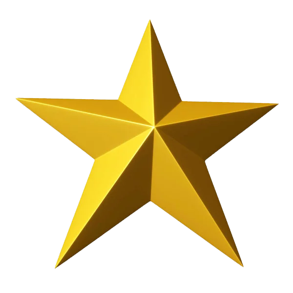 Elegant Golden 3D Five-Pointed Star Clipart with Dimensional Shading Effect