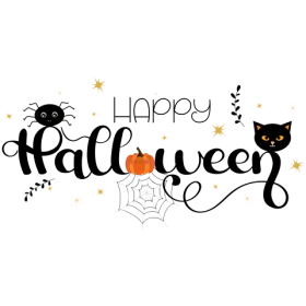 Elegant Happy Halloween Text Clipart with Cats, Pumpkin and Stars Decoration