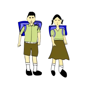 Elementary School Students with Blue Backpacks in Uniform Standing Clipart