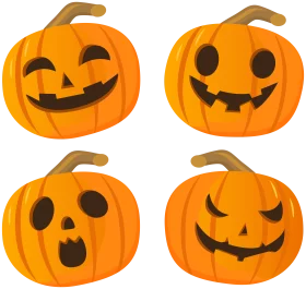 Festive Halloween Jack-o'-Lantern Collection with Expressive Faces Clipart Set