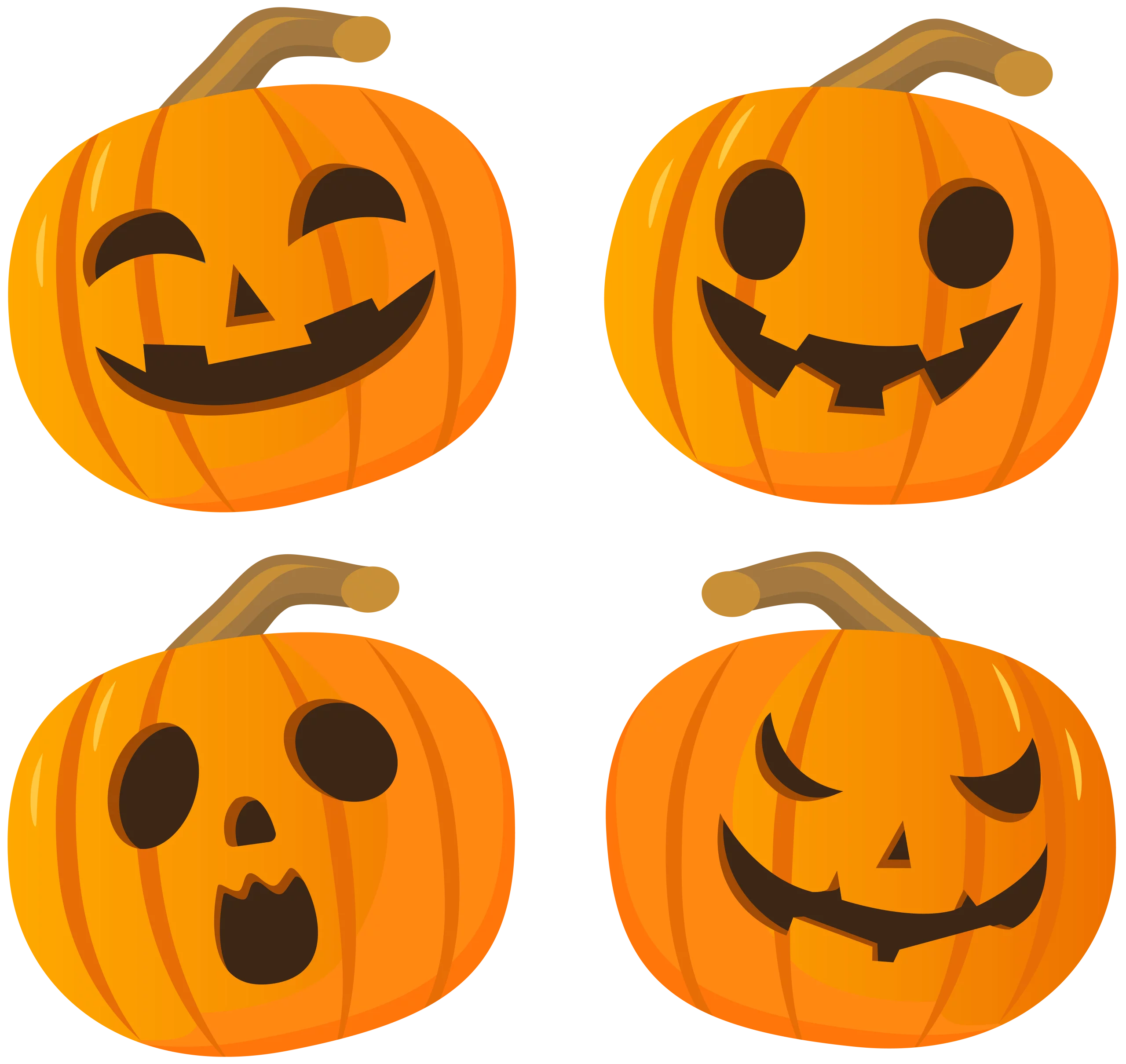 Festive Halloween Jack-o'-Lantern Collection with Expressive Faces Clipart Set