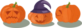 Festive Halloween Pumpkin Trio with Jack-o'-Lantern and Witch Hat Clipart