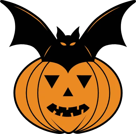 Halloween Bat Perched on Smiling Jack-o'-Lantern Pumpkin - Spooky Seasonal Clipart