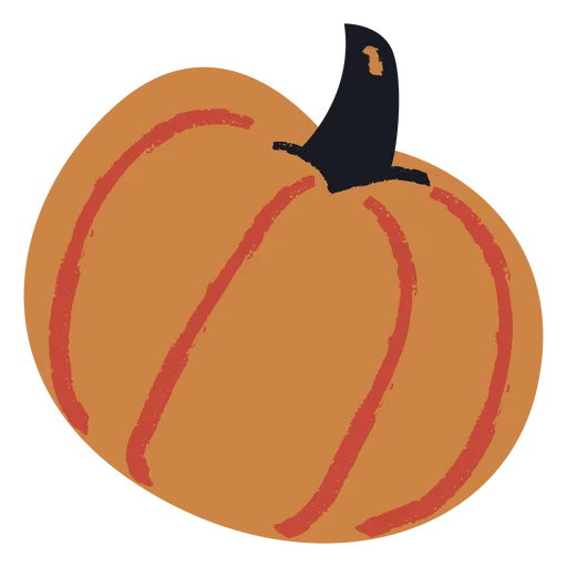 Hand-Drawn Orange Pumpkin with Black Stem Seasonal Fall Harvest Clipart