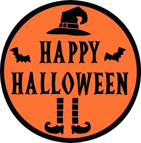 Happy Halloween Witch Hat and Feet Circular Orange Holiday Seasonal Clipart Design