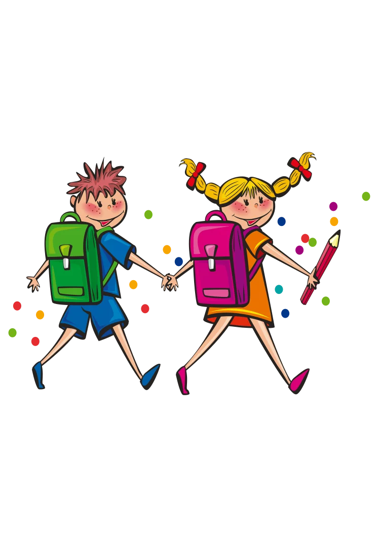 Happy School Children Walking Together with Backpacks Colorful Education Clipart