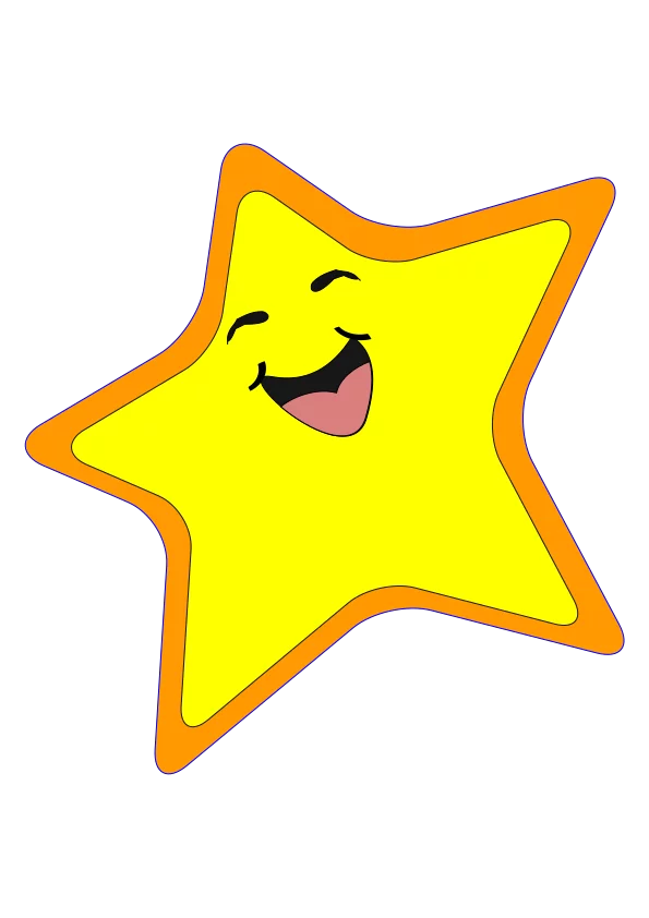 Happy Smiling Yellow Star with Orange Border Cartoon Character Clipart