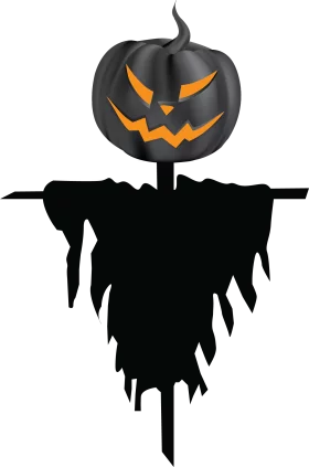 Haunting Halloween Black Jack-o'-lantern Scarecrow with Tattered Shroud Clipart