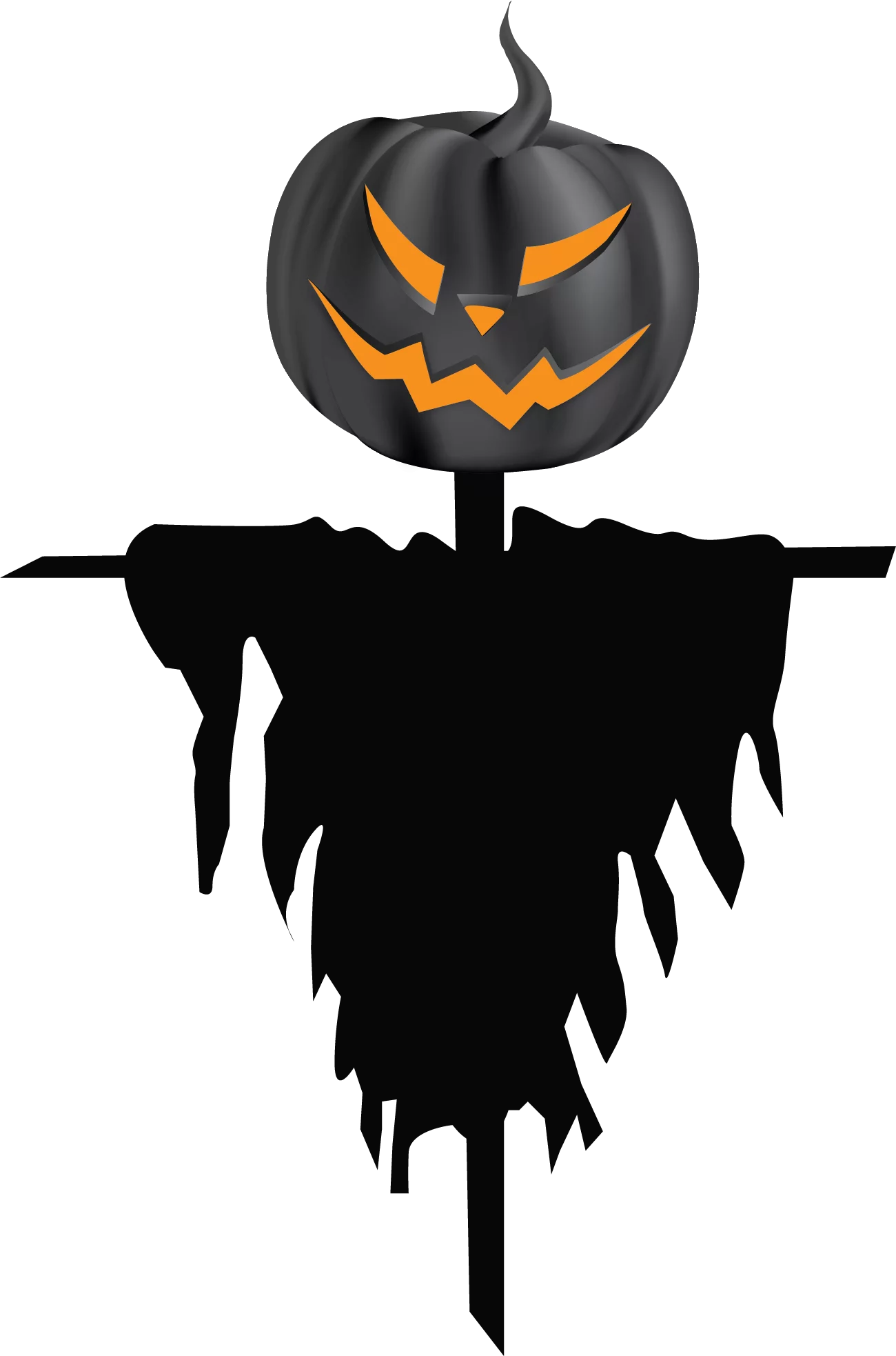 Haunting Halloween Black Jack-o'-lantern Scarecrow with Tattered Shroud Clipart