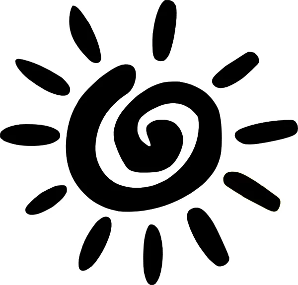 Minimalist Black Spiral Sun Symbol with Radiating Rays Abstract Tribal Clipart