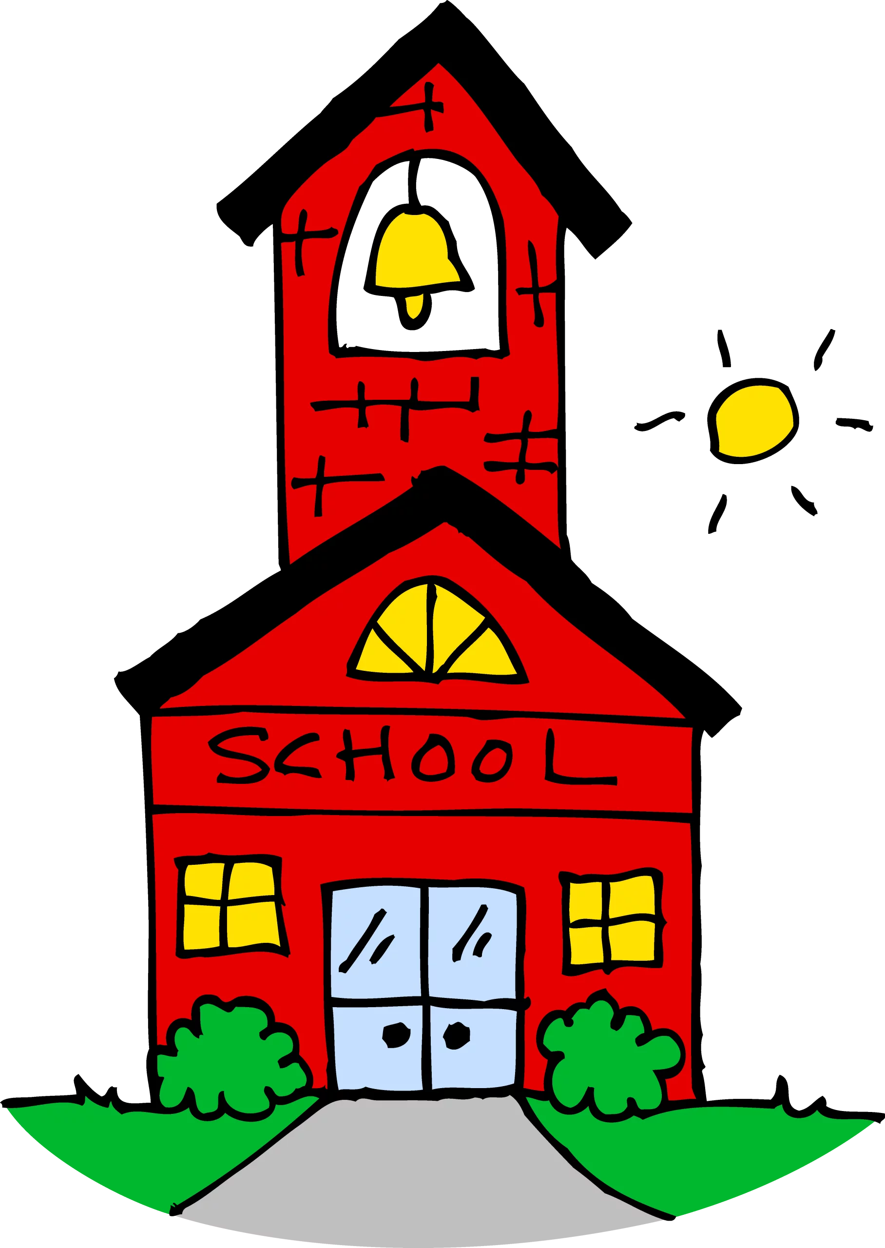 Red Schoolhouse with Bell Tower Traditional Education Building Clipart