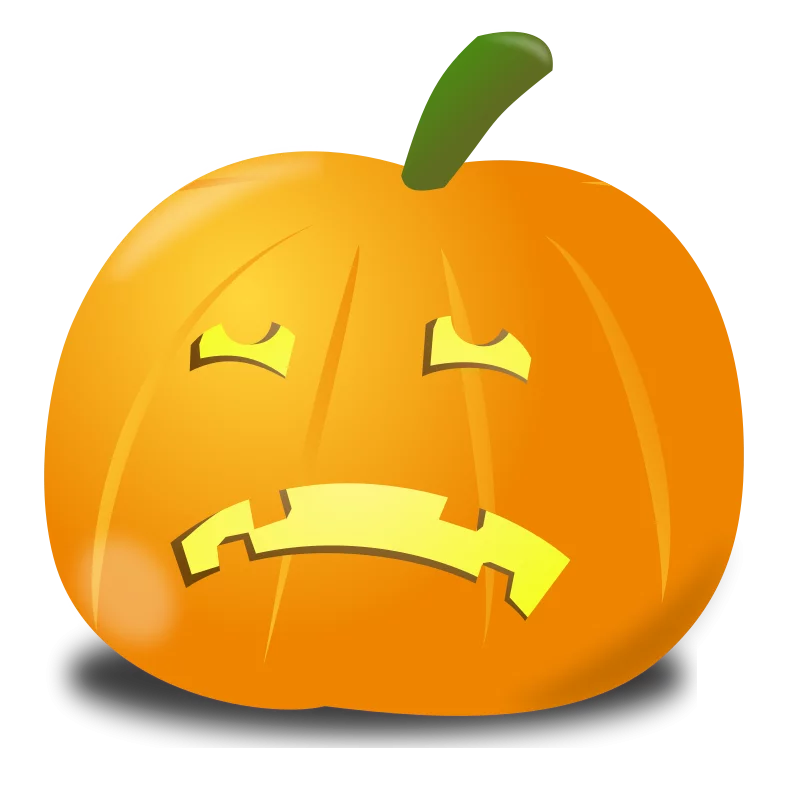 Sad Halloween Jack-o'-lantern Orange Pumpkin with Unhappy Face Clipart Illustration