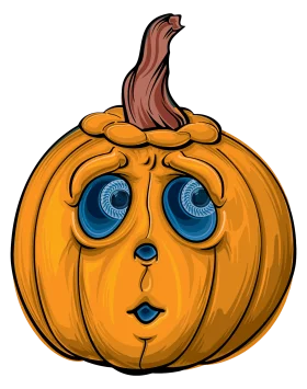 Sad Teary-Eyed Orange Pumpkin with Curved Stem Halloween Cartoon Clipart