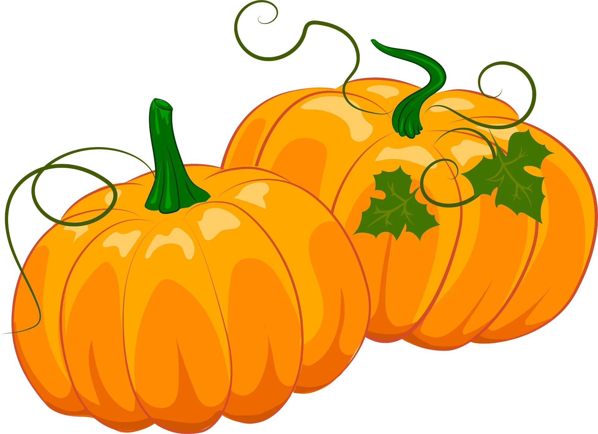 Seasonal Autumn Orange Pumpkin Collection with Green Vines Decorative Clipart