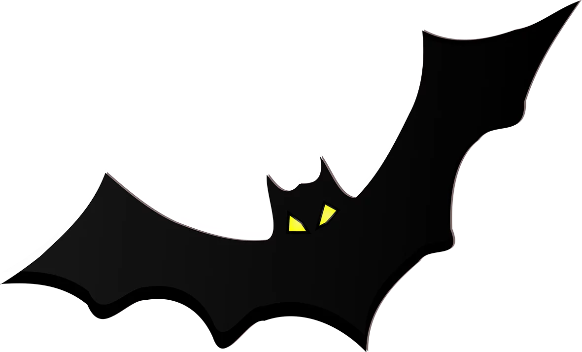 Spooky Black Bat with Yellow Eyes Halloween Silhouette Vector Clipart Illustration