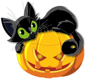 Spooky Black Cat Peering Over Halloween Jack-o-Lantern Pumpkin Clipart