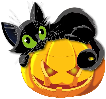 Spooky Black Cat Peering Over Halloween Jack-o-Lantern Pumpkin Clipart