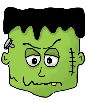 Spooky Frankenstein Monster Head with Stitches and Bolt Halloween Clipart