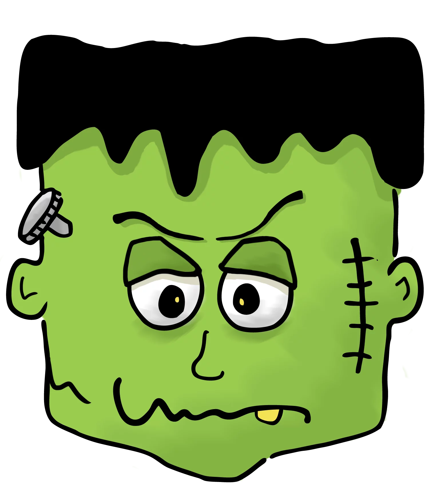 Spooky Frankenstein Monster Head with Stitches and Bolt Halloween Clipart