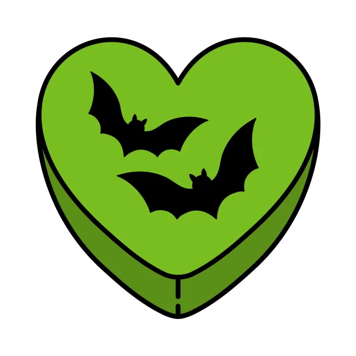 Spooky Green Heart with Black Bats Halloween Love Gothic Clipart Design