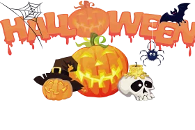 Spooky Halloween Celebration Clipart with Carved Pumpkins and Festive Decorations