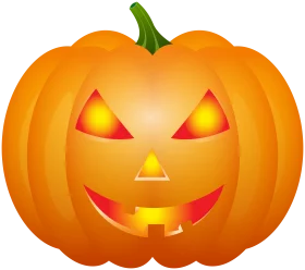 Spooky Halloween Jack-o'-Lantern Orange Pumpkin with Glowing Face Clipart